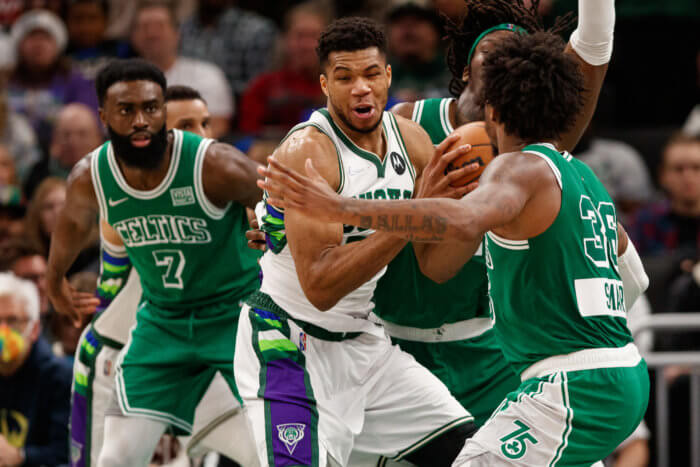 The Bucks and Celtics battle in the 2022 NBA Playoffs