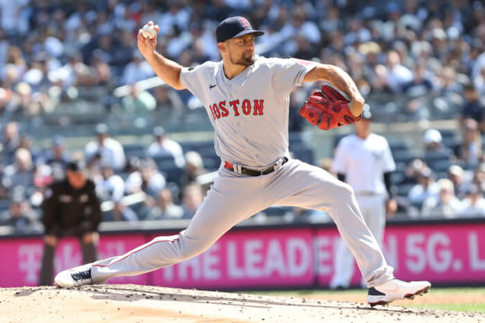Nathan Eovaldi delivers a pitch in 2022 MLB action