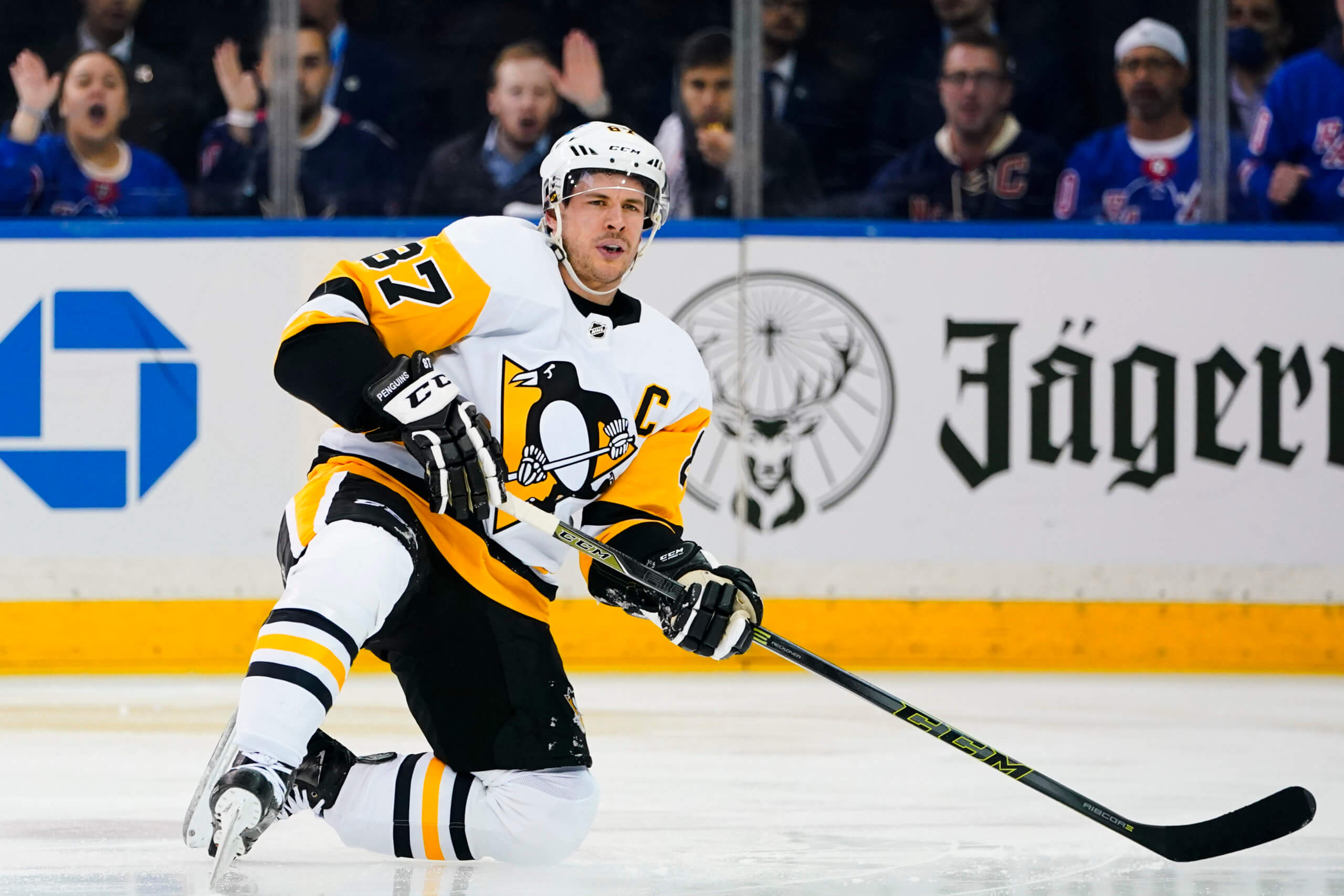 Pittsburgh Penguins' Sidney Crosby gets tangled up by Toronto